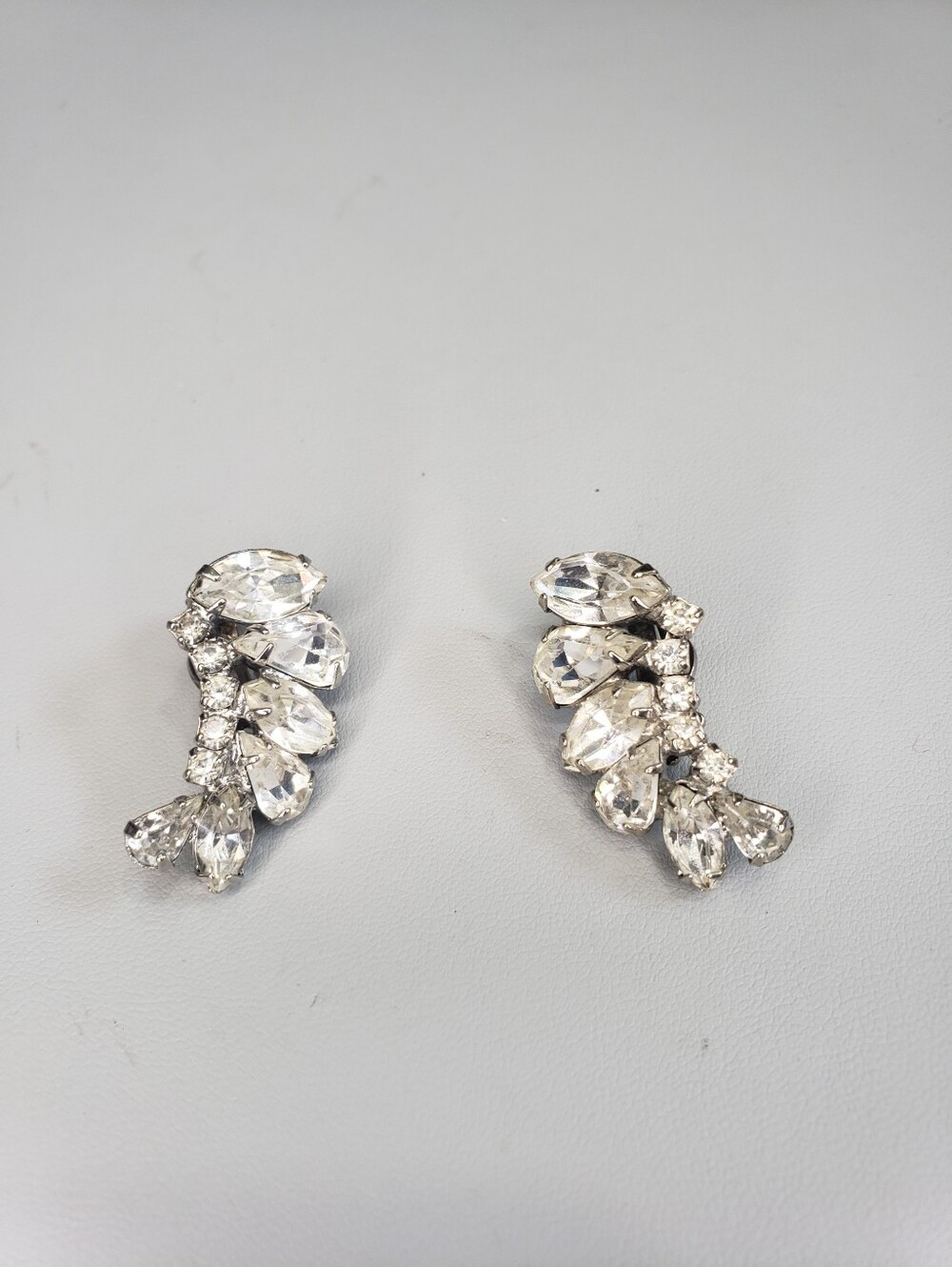 Weiss Crystal Teardrop Cluster Earrings - Silver Tone